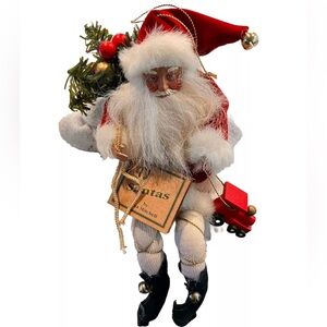 Tina Mitchell TJ Santa Christmas Velvet Suit Sack Toys Gift Train‎ Gold w/tag
